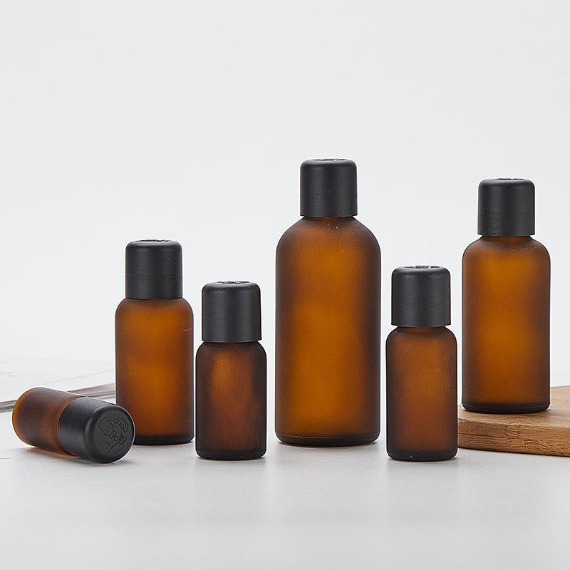 10-100ml frosted amber glass bottle Child-proof Screw Cap Essential Oil & Mascara Serum
