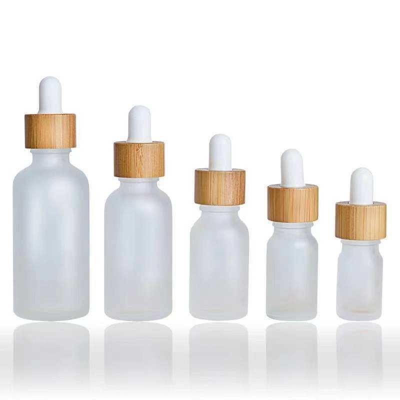 5ml-100ml Empty Frosted Glass Cylinder Dropper Bottles with Bamboo Top 5ml-100ml frosted glass dropper bottle Cylinder Dropper Bottles with Bamboo Top