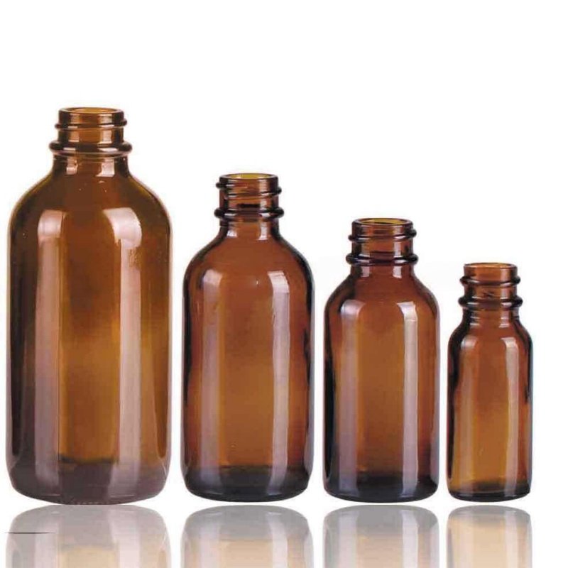 Amber Boston Round Glass Bottles