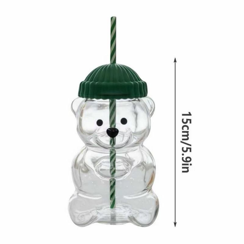 Bear Shape Transparent Glass Coffee Juice Water Tea Screw Cap