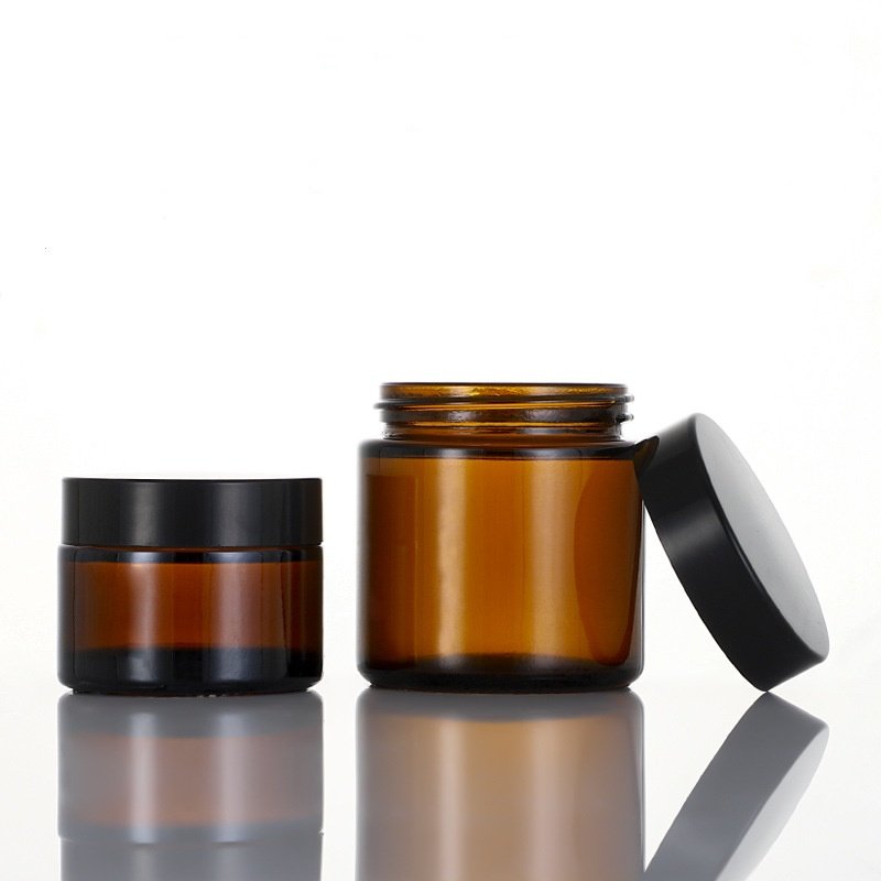 Cosmetic Cylinder Shape amber glass cream jar