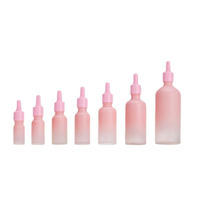 Matte Frosted Gradient Pink Small Glass Bottles 5ml to 100ml Size Matte Frosted Gradient Pink gradient pink glass bottle 5ml to 100ml Sizes with Dropper